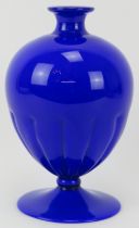 An Italian Murano cobalt blue glass vase, signed Cenedese, mid 20th century. Of ovoid form, signed