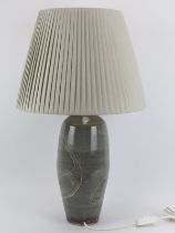 A St Ives glazed stoneware studio pottery table lamp, mid/late 20th century. Decorated with three