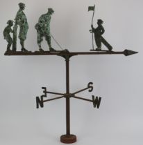 A rare cast metal figural golfing weather vane, 19th century or later. The arrow surmounted with