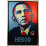 Mark Fuller - A framed oil on canvas, titled 'Herod' Obama. Exhibited at the Harbour Arm Gallery,