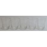 A group of five Rowland Ward ‘Safari’ engraved glass tumblers. Decorated with an elephant, lion,