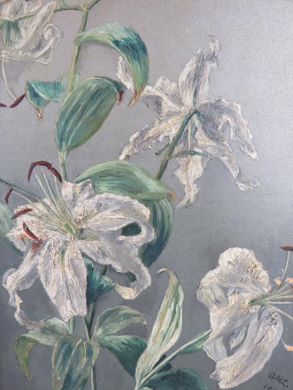 British School - A pair of framed oil on board early 20th century 'study of flowers', signed mono - Image 3 of 4