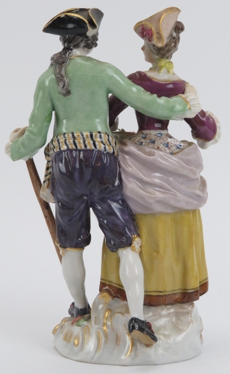 A Meissen porcelain gardener and female companion figural group, 19th century. Incised 37, impressed - Image 2 of 5