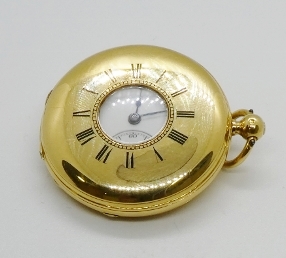 A Victorian 18ct gold half hunter c.1865, key wind, white dial black Roman Numerals and outer minute - Image 4 of 5