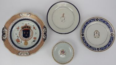 Two Chinese Export armorial porcelain plates, 18th century and two Samson armorial porcelain plates,