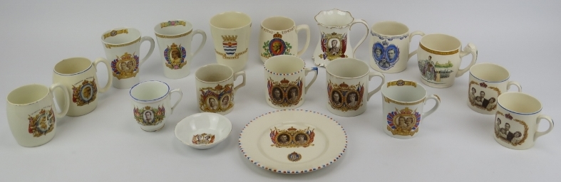 A collection of Royal Commemorative Coronation printed ceramic cups, mugs and saucers. Edward VIII