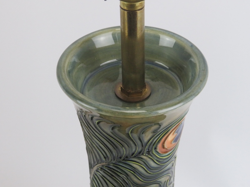 A Moorcroft ‘Phoenix’ pattern table lamp designed by Rachel Bishop, circa 1997. Tubeline decorated - Image 3 of 3