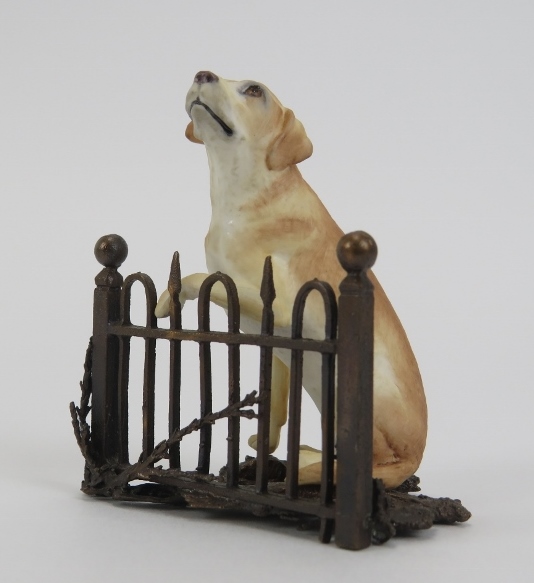 A Royal Worcester porcelain’ Yellow Labrador’ by Doris Lindner and two miniature dog figurines. - Image 8 of 11