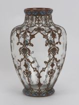 A rare French enamel and copper overlay glass vase, late 19th/early 20th century. initialled ’G.