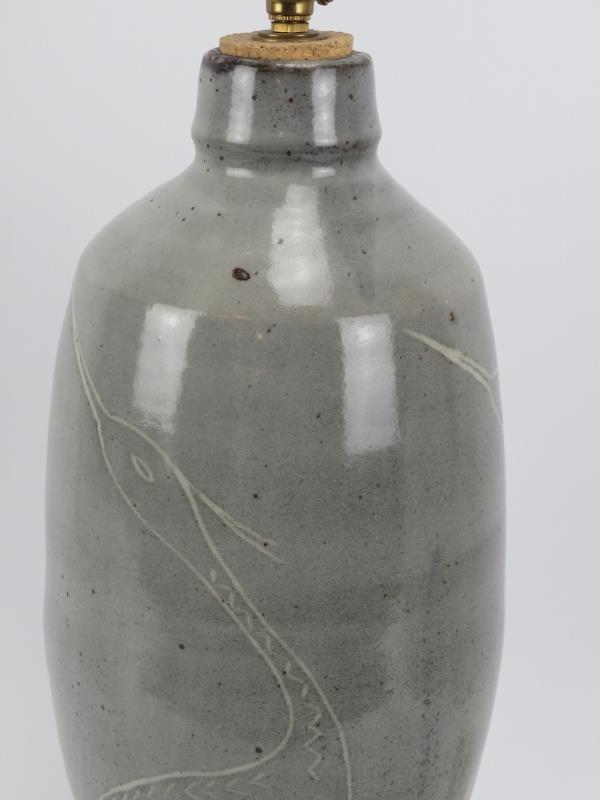 A St Ives glazed stoneware studio pottery table lamp, mid/late 20th century. Decorated with three - Image 3 of 7