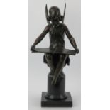 A large French bronze of a fairy reading seated on a marble plinth, 20th century. Signed Charron