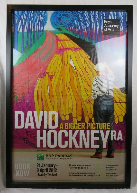 David Hockney RA - A large framed & glazed Royal Academy of Arts poster, 'David Hockney a Bigger