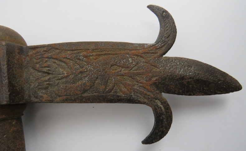 An unusual Indian steel axe with concealed blade, 19th century. The axe head of crescent form - Image 6 of 7