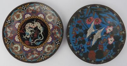 Two Japanese cloisonné plates, late Meiji/Taisho period. (2 items) 32 cm diameter. Condition report: