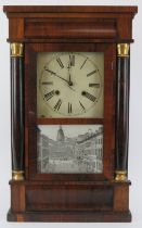 An American mahogany wall clock by Chauncey Jerome of Newhaven, 19th century. 63 cm height.