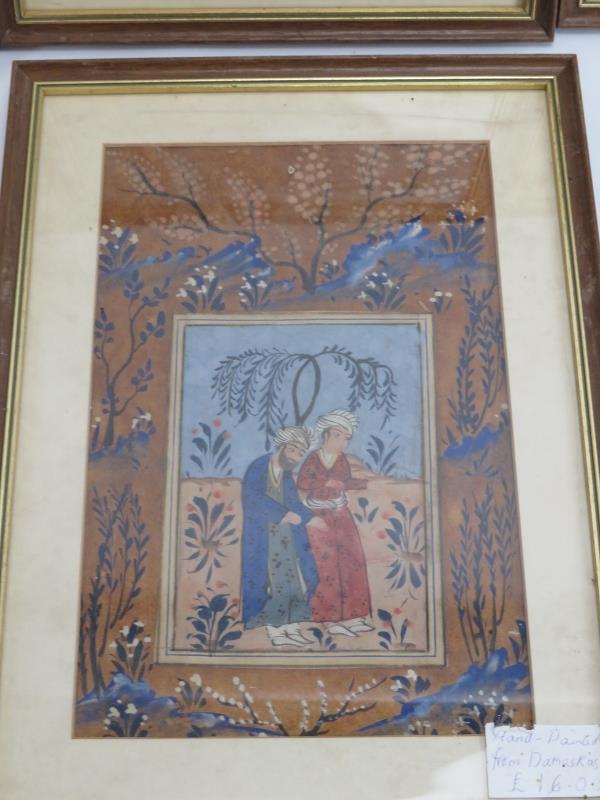 Four Syrian figural garden scenes, 20th century. Purported to be from Damascus. Framed and glazed. - Image 2 of 2