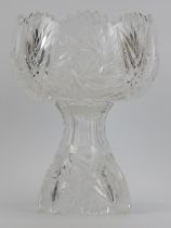 A large cut crystal glass centrepiece, early/mid 20th century. Formed in two sections with a