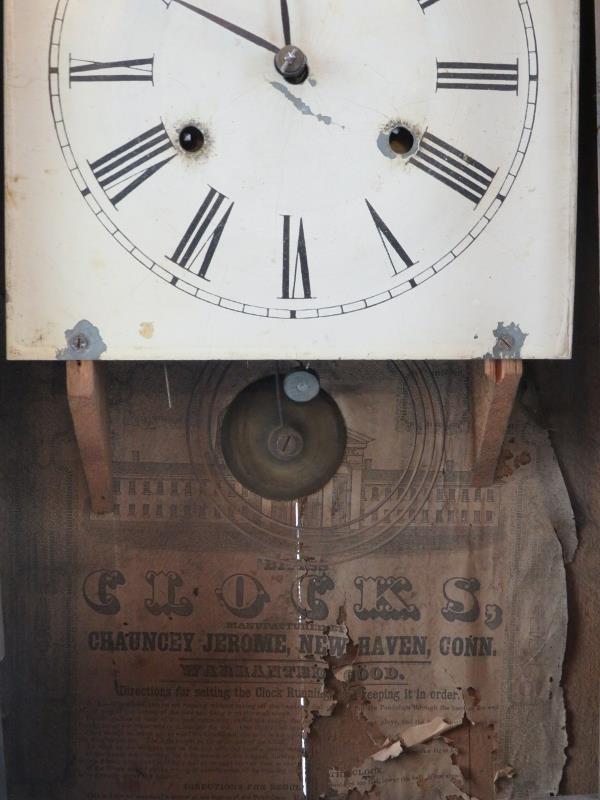 An American mahogany wall clock by Chauncey Jerome of Newhaven, 19th century. 63 cm height. - Image 3 of 3