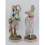 A large pair of European porcelain figurines, late 19th/early 20th century. Blue ‘M’ marks