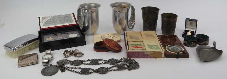 A mixed lot of collectables. Notable items include a F. Barker & Son WWI military compass, a Royal - Image 2 of 5
