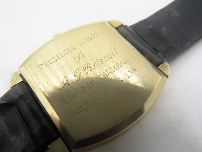 A 9ct gold square faced vintage Longines Ultronic gentleman's wristwatch with black leather strap, - Image 2 of 3