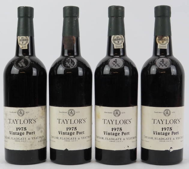 Four bottles of Taylor’s 1975 vintage port. Bottled in 2003. Taylor, Floodgate & Yeatman. 75cl. (9