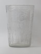 An English Webb crystal engraved glass vase, 20th century. Decorated with a continuous scene