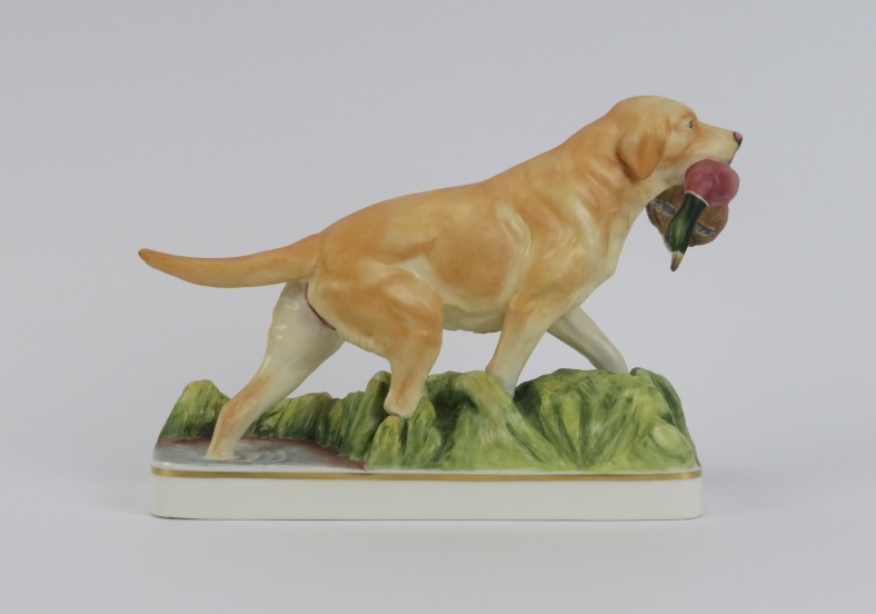 A Royal Worcester porcelain’ Yellow Labrador’ by Doris Lindner and two miniature dog figurines. - Image 3 of 11