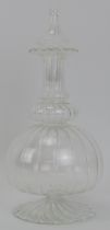 An Italian Venetian clear lobed glass decanter with stopper. Delicately hand blown glass. 27.3 cm
