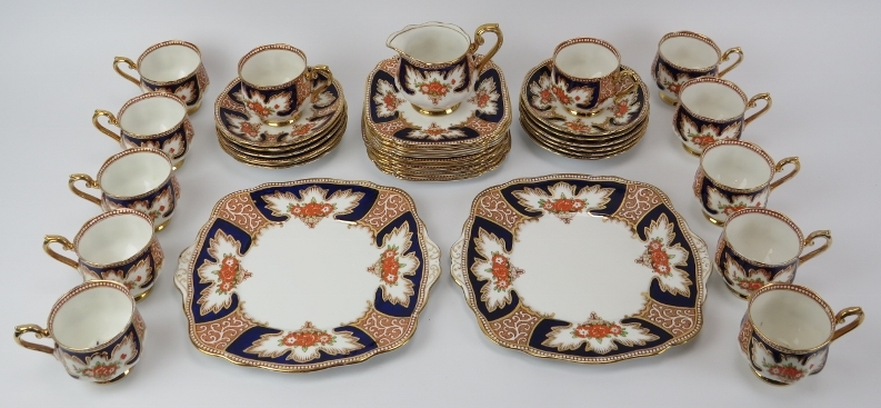 A Royal Albert ‘Royalty’ pattern set of twelve tea set, circa 1932. (39 items) Serving plates: 25. - Image 2 of 3