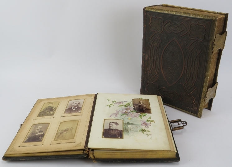 A Victorian photo album and a gilt leather bound Holy Bible. (2 items) Old Testament and New