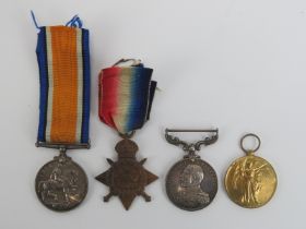 A group of four WWI British military medals. Awarded to CH/1766 W.R. Bury, Col. SGT. R.M.L.I. 1st (