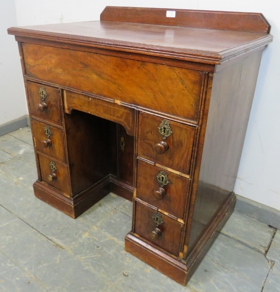 An 18th century and later walnut and oak ladies’ kneehole desk, housing central blind drawer above a - Image 2 of 3