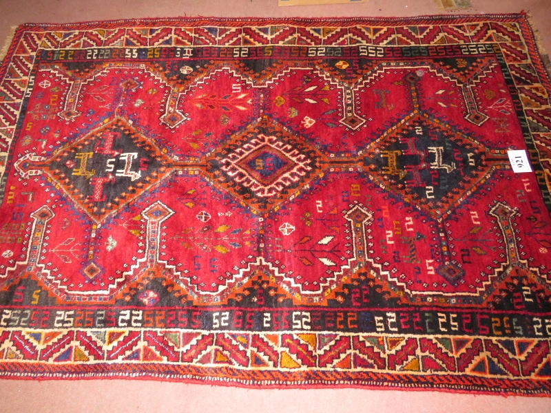 South West Persian Lori rug, three central diamond motif on red ground and depicting stylised - Image 3 of 3