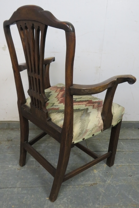 A Georgian mahogany elbow chair, having a shaped and pierced backsplat, joined with scrolled - Image 3 of 3