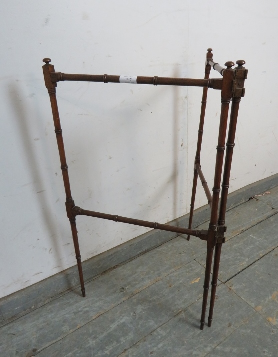 A fine 19th century mahogany faux bamboo double hinged folding towel rail, on tapering supports. - Image 3 of 3