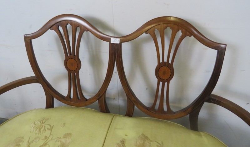 An Edwardian mahogany three-piece suite comprising an open sided sofa and two chairs, the pierced - Image 2 of 2