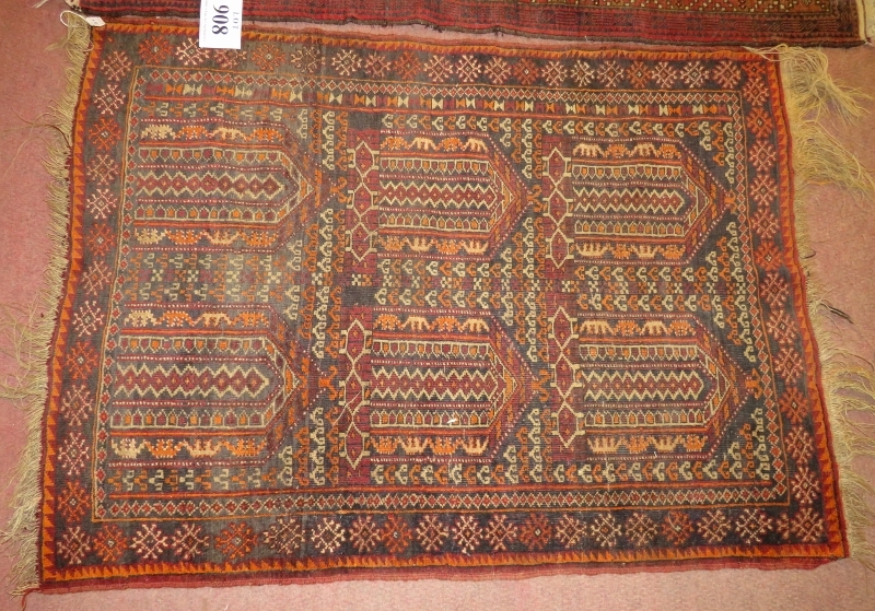 Two Rugs - An early 20th century rug, six repeat pattern motifs. 123cm x 90cm (approx). Condition - Image 2 of 3