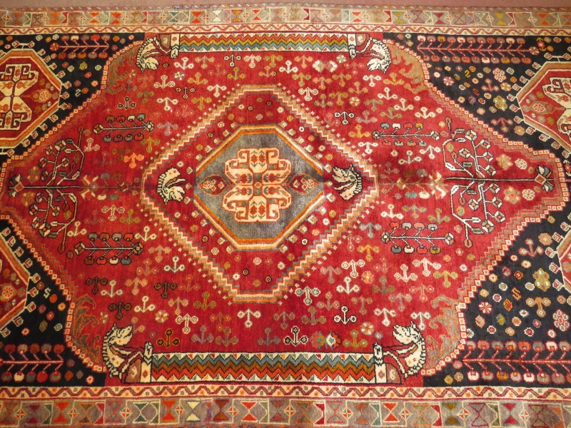 Central Persian Isfahan carpet, central medallion, pale blue, cream & red, with wide borders. - Image 2 of 2