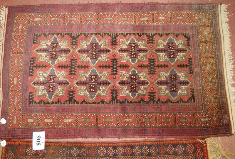 Two Rugs - An early 20th century rug, six repeat pattern motifs. 123cm x 90cm (approx). Condition - Image 3 of 3