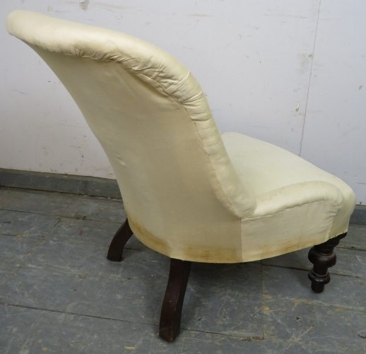 A Victorian mahogany bedroom chair, upholstered in calico with loose red fabric cover, on tapering - Image 4 of 4