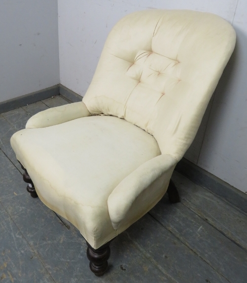 A Victorian mahogany bedroom chair, upholstered in calico with loose red fabric cover, on tapering - Image 2 of 4