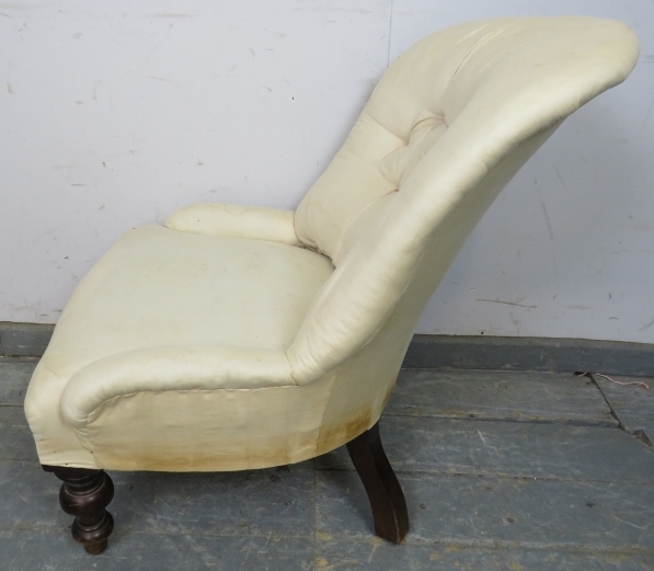 A Victorian mahogany bedroom chair, upholstered in calico with loose red fabric cover, on tapering - Image 3 of 4