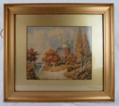 British School (19th Century) - 'Windmill in a rural landscape', watercolour, 29cm x 35cm, framed.