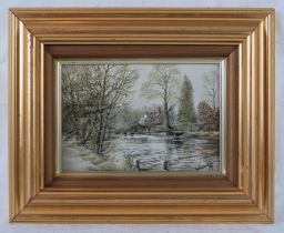 Keith W Hastings (1948) - A framed oil on board, 'College at Flatford from the lock', signed lower