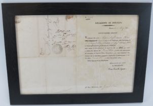 A ‘Legazione Di Bologna’ letter, early 19th century. With crossed keys and mitre seal. Framed/