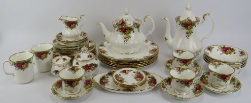 A Royal Albert ‘Old Country Roses’ pattern porcelain part tea and coffee set. (44 items) Coffee pot: