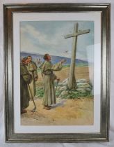 Evelyn Stuart Hardy (1866-1935) - A framed & glazed watercolour, 'Monks by a cross', signed lower