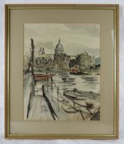 Dennis Jones - A framed & glazed watercolour, 'Thames scene', signed lower right & dated 59. 42cm