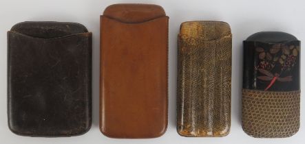 Tobacconalia: Four cigar cases, early 20th century. Comprising a Japanese lacquered and rattan